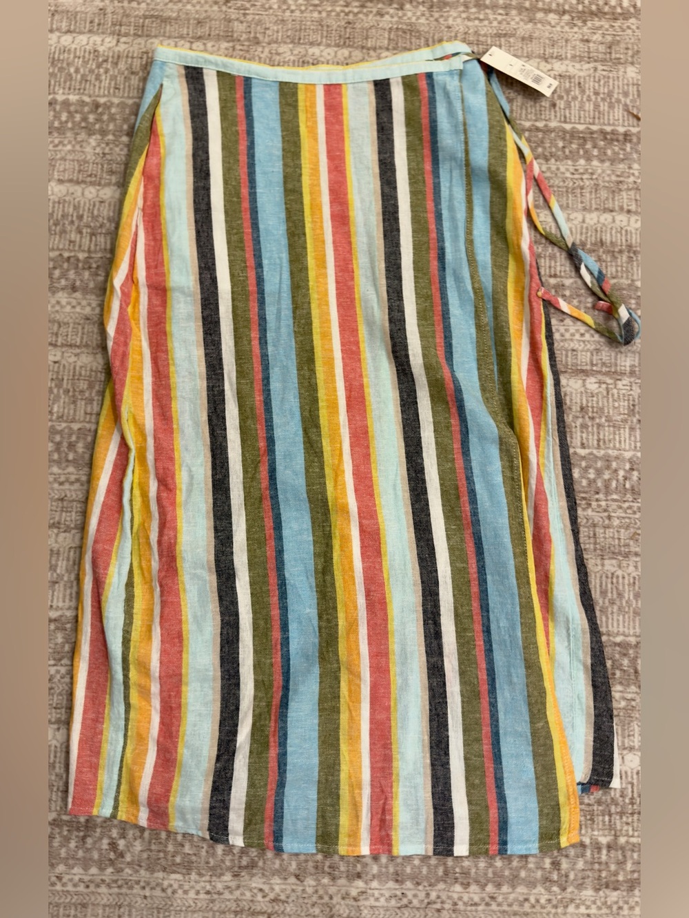 Linen Blend Striped Multicolor Wrap Maxi Skirt